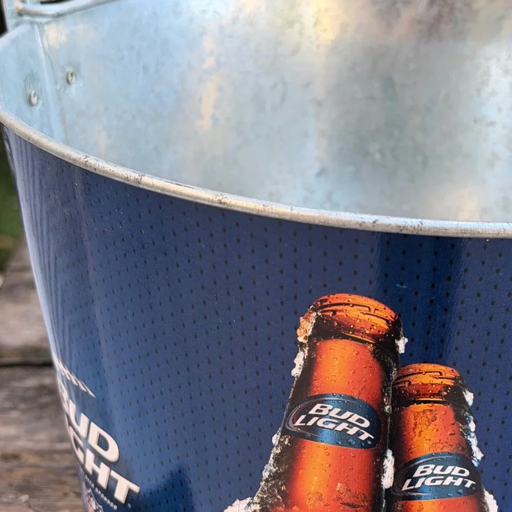 Official 2013 Bud Light NFL Sponsor Football Ice Bucket Metal Beer Pail - Used